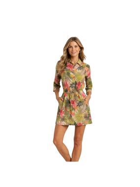 Tommy Bahama Tropical Floral Drawstring Shirt Dress Size M